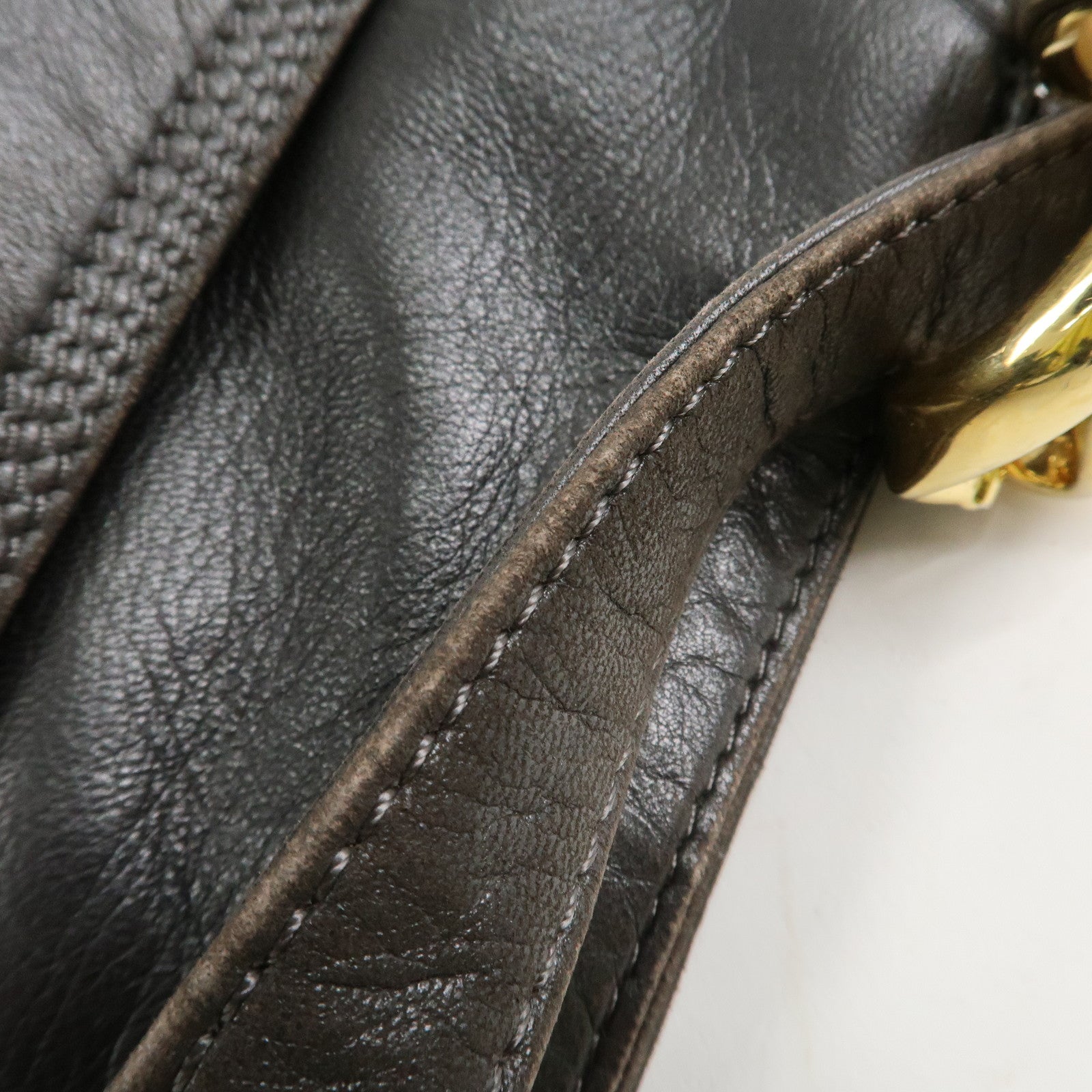 LOEWE Anagram Leather Shoulder Bag Gold Hardware Dark Brown Used