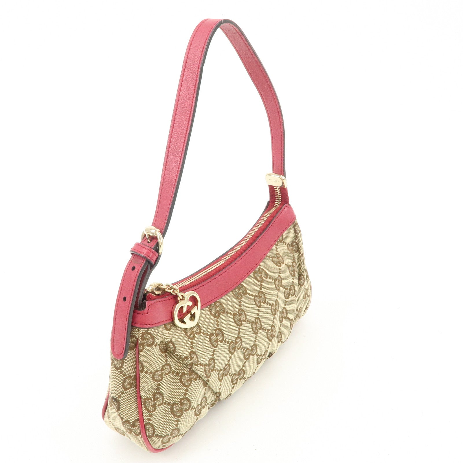 GUCCI Lovely Heart GG Canvas Leather Hand Bag Beige Red 245938 Used