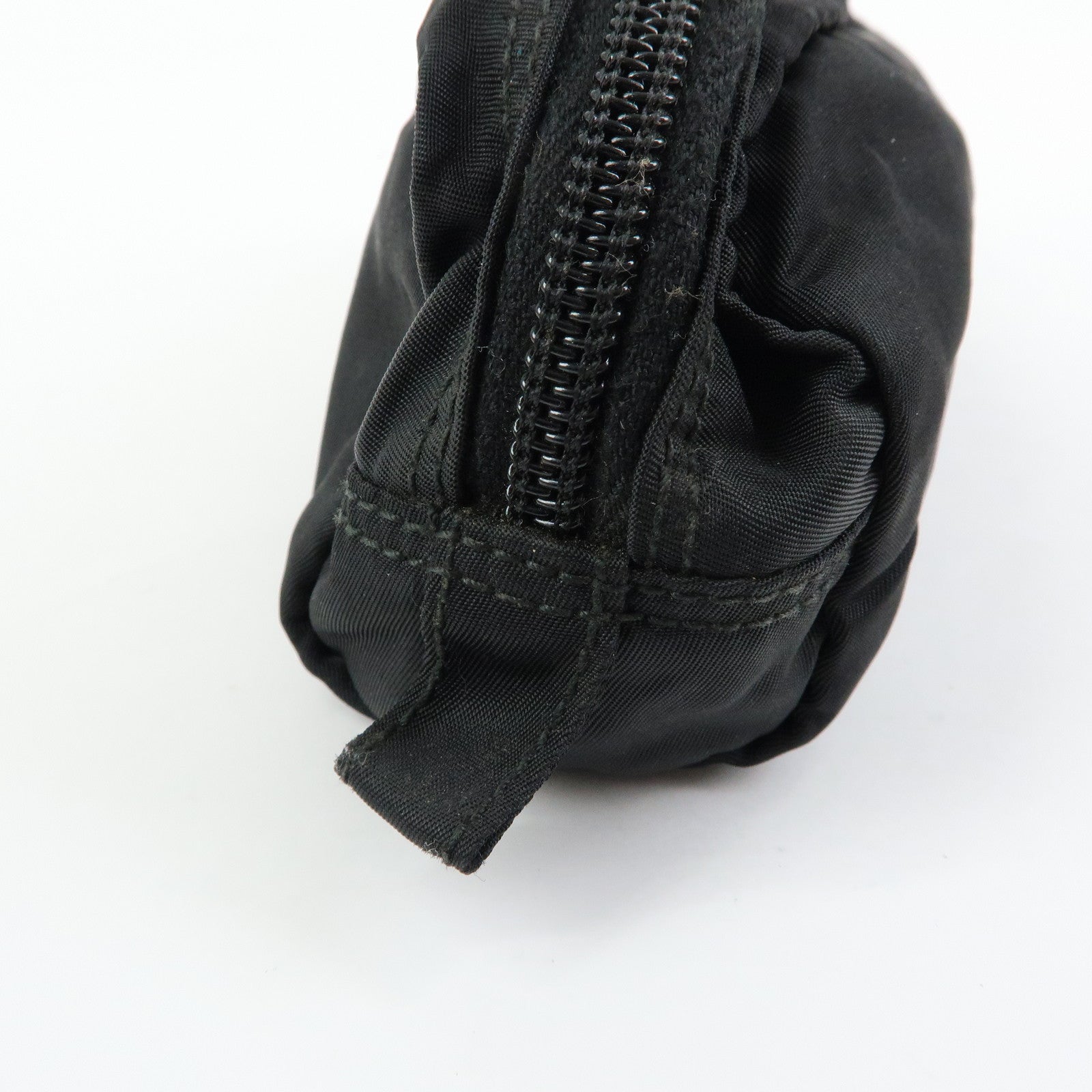 PRADA Triangle Logo Nylon Leather Pouch Cosmetic Case Black