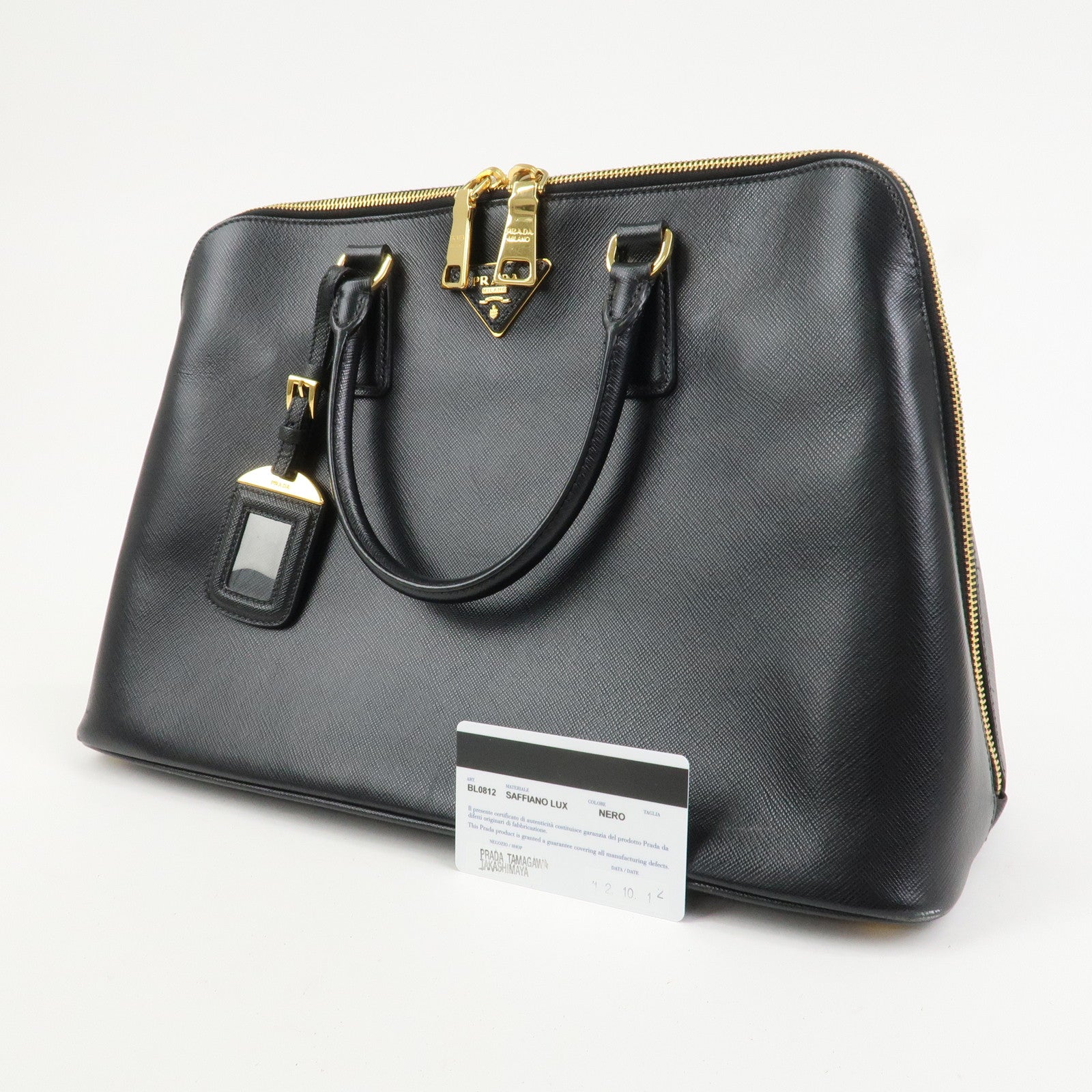 PRADA Logo Saffiano Leather Hand Bag Tote Bag Black BL0812