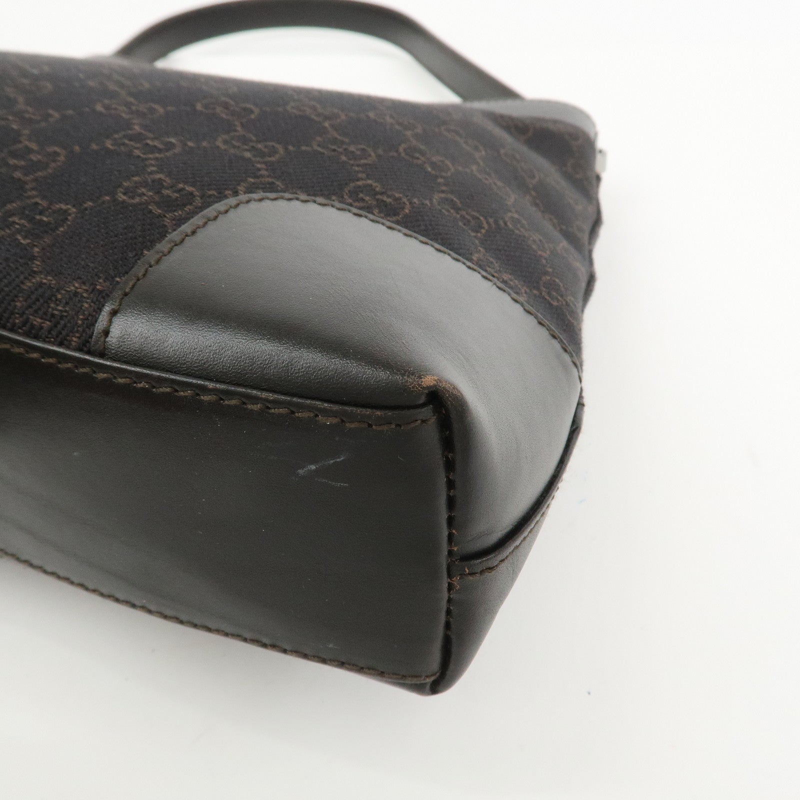 GUCCI GG Denim Leather Shoulder Bag Hand Bag Brown 143745