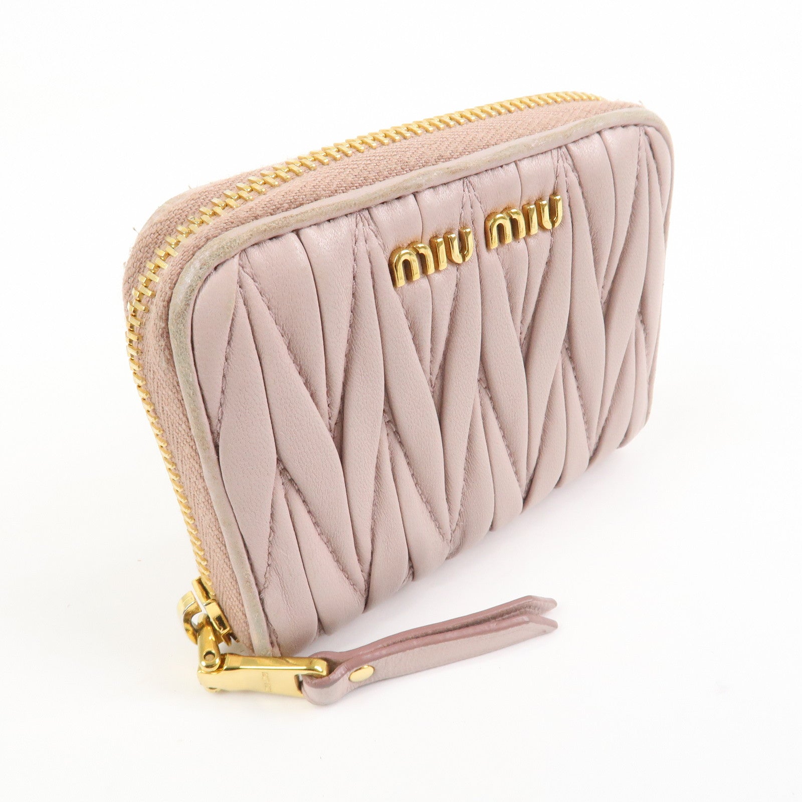 MIU MIU Matelasse Set of 3 Wallet Key Case Pink Beige Green