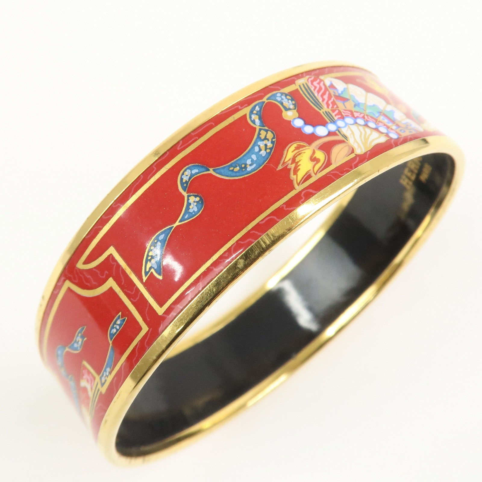 HERMES Email GM Bangle Bracelet Cloisonne Enamel Red Gold