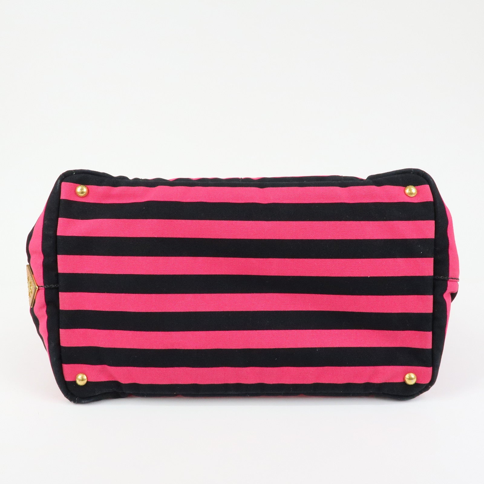PRADA Canapa Large Triangle Logo Tote Bag Striped Pink Black B1872B