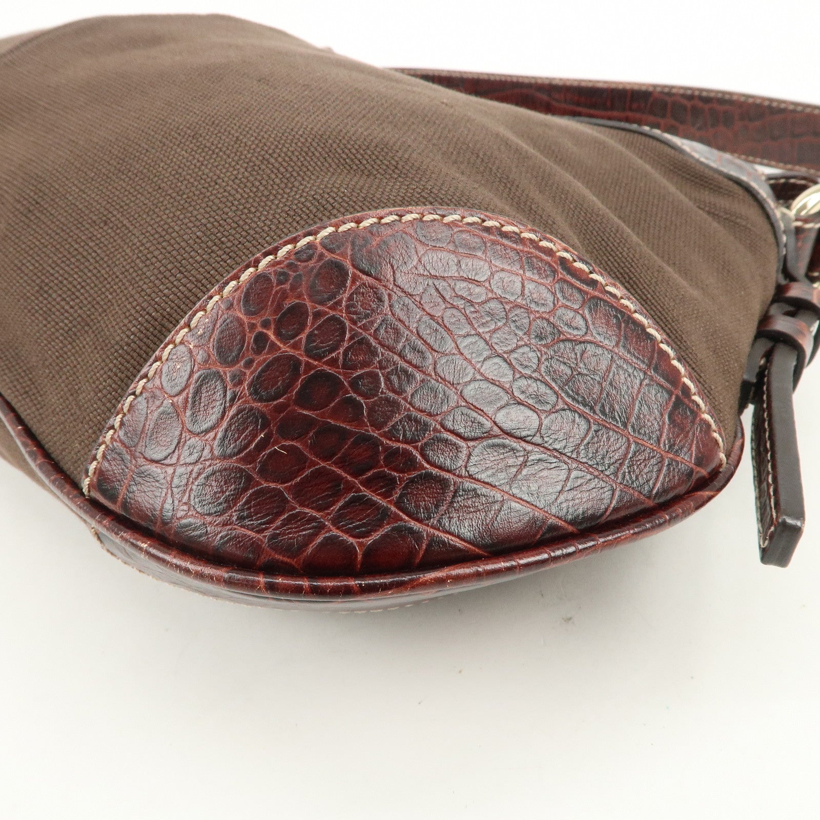 CELINE Canvas Leather Shoulder Bag Hand Bag Brown