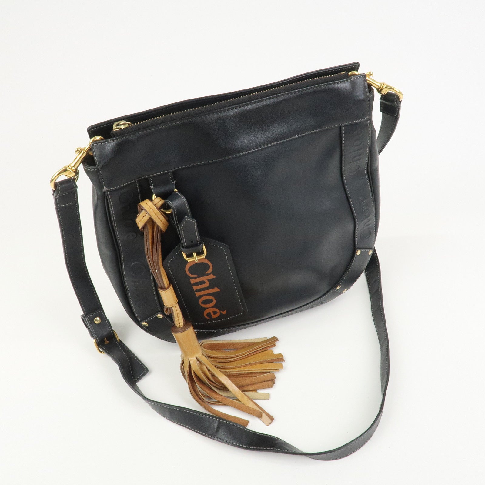 Chloe Eden Logo Leather Shoulder Bag Crossbody Bag Black Brown