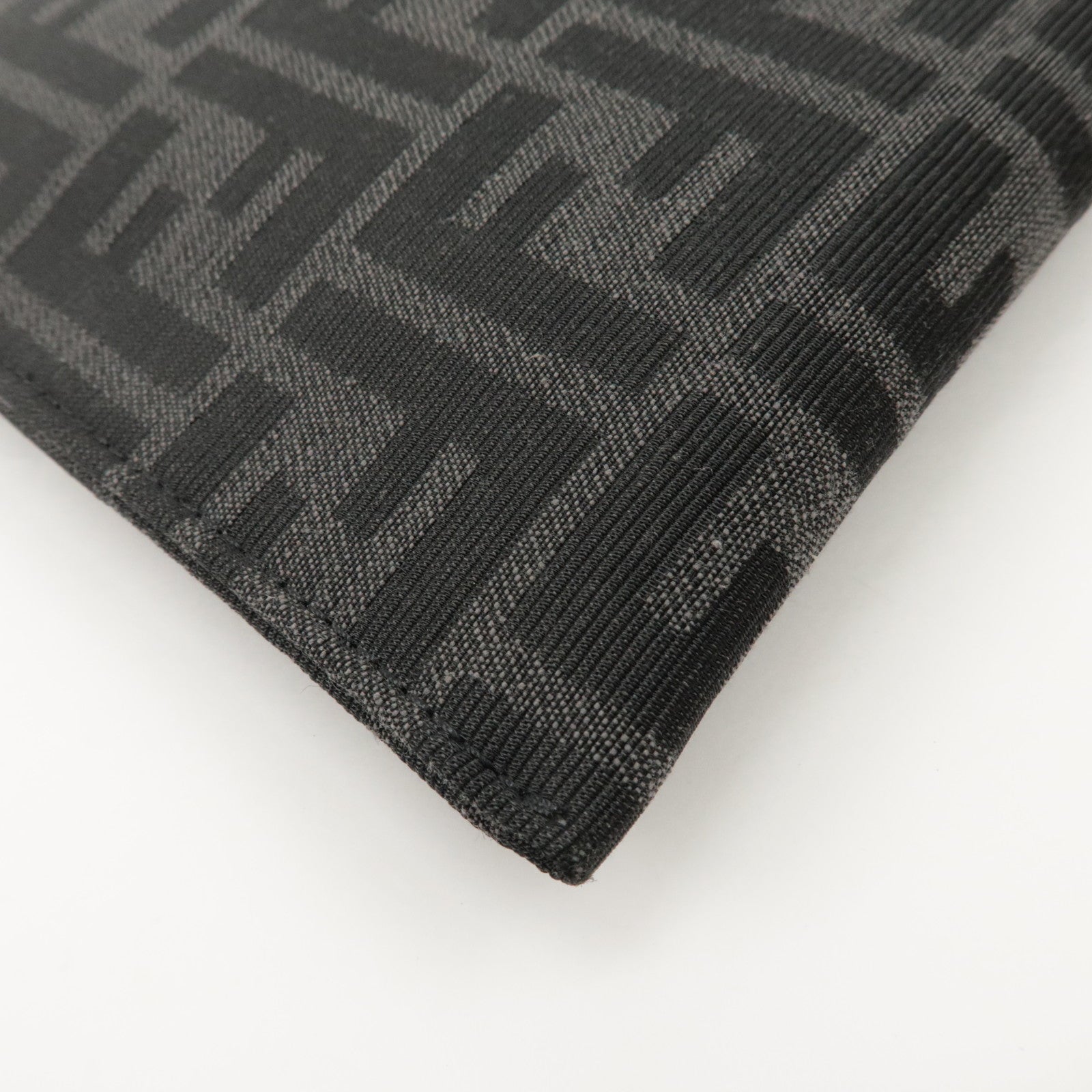 FENDI Zucca Leather Canvas Slim Clutch Medium Black Gray 7N0134 Used