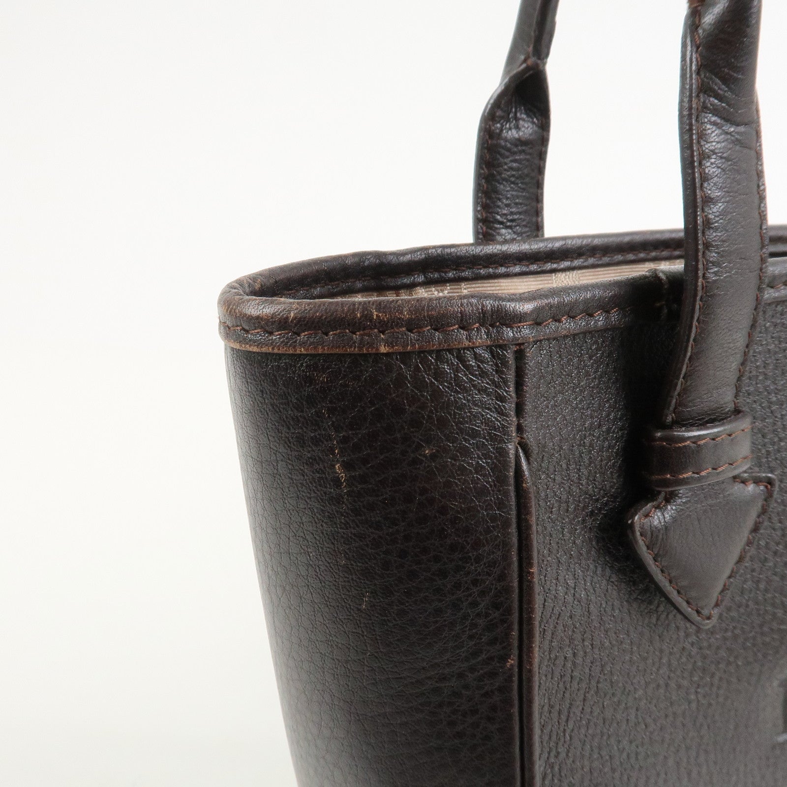 LOEWE Heritage Logo Leather Hand Bag Tote Bag Dark Brown