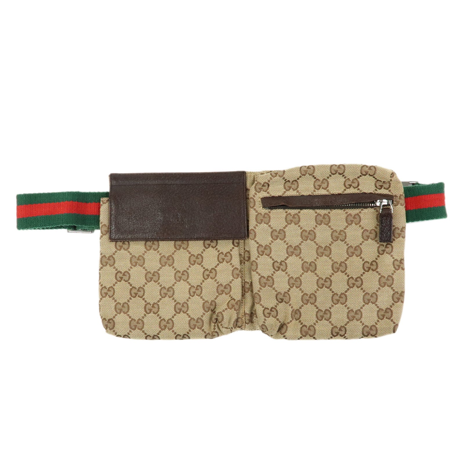 GUCCI Sherry GG Canvas Waist Pouch Body Bag Beige Brown 28566