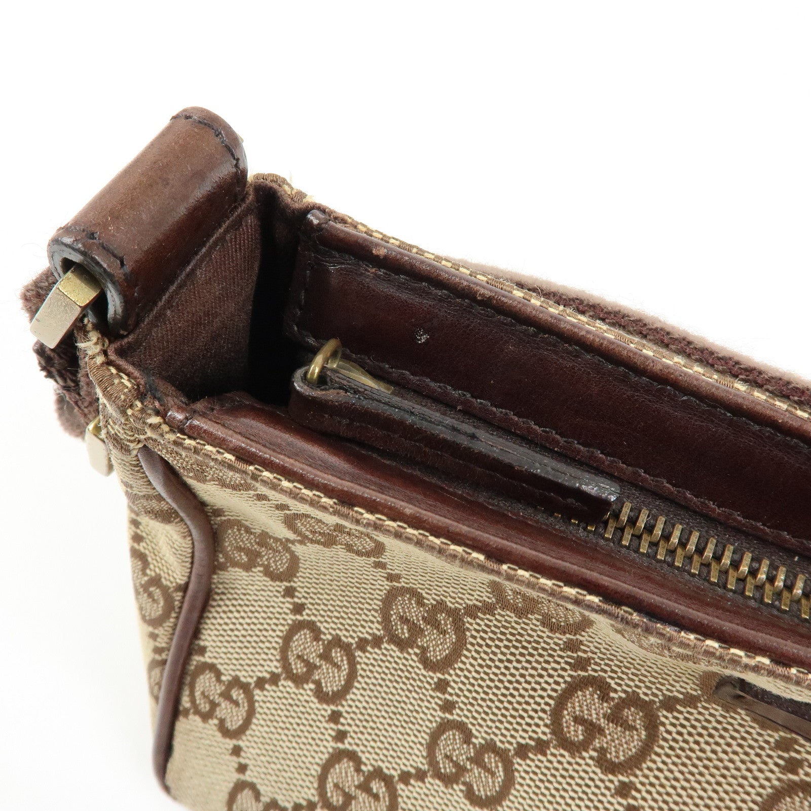 GUCCI GG Canvas Leather Mini Hand Bag Pouch Beige Brown 106644