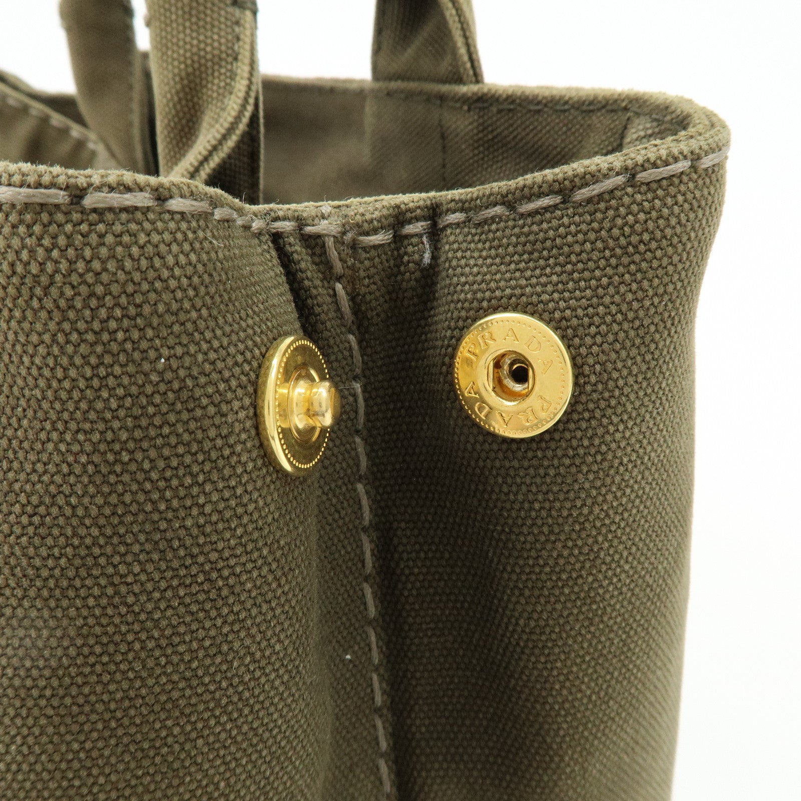 PRADA Canapa Mini Triangle Logo Canvas Tote Hand Bag Khaki BN2439
