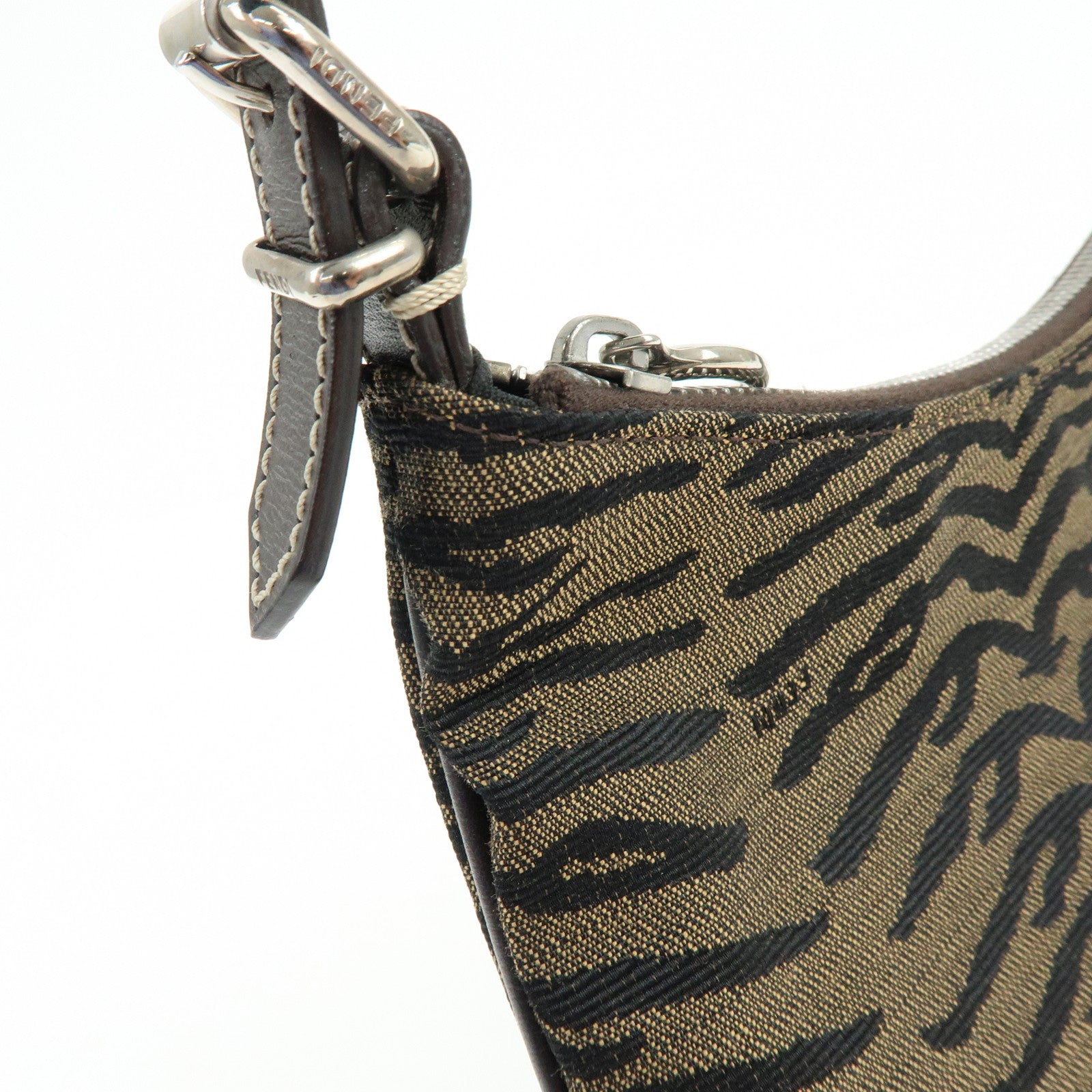 FENDI Canvas Leather Zebra Pattern Shoulder Hand Bag Brown 8BR248
