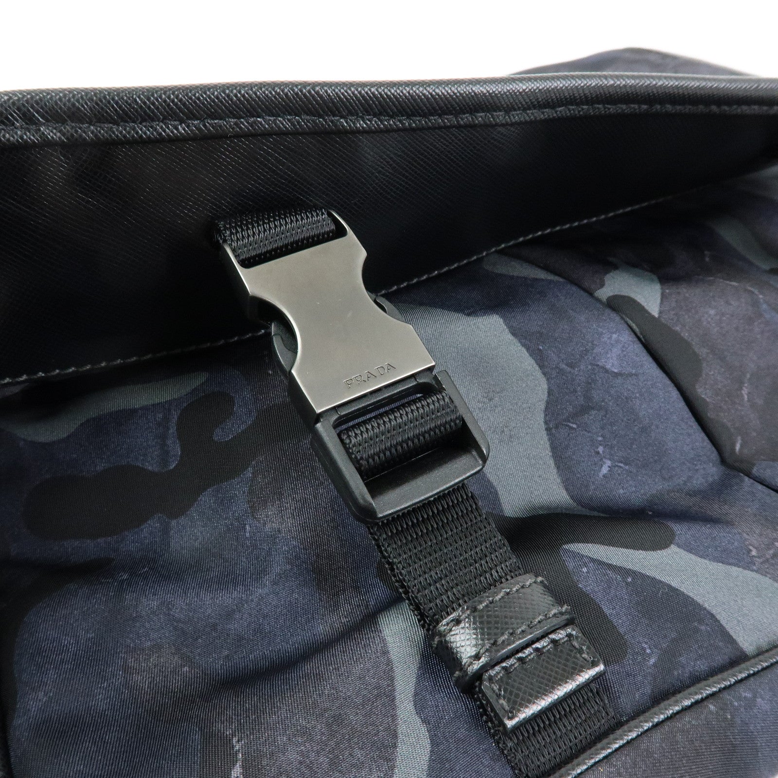PRADA Triangle Logo Nylon Saffiano Leather Shoulder Bag VA0768