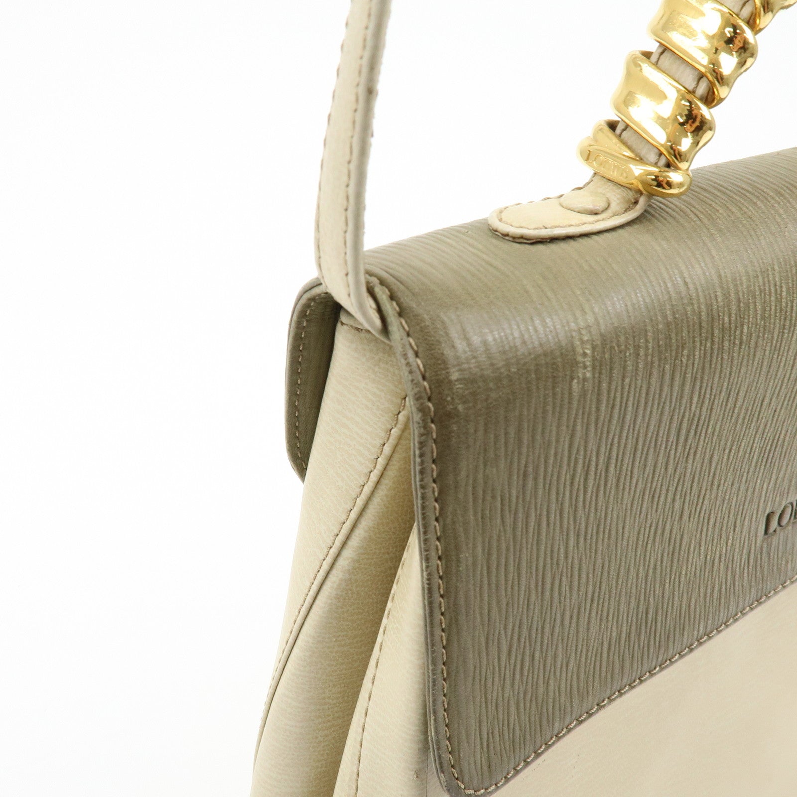 LOEWE Velazquez Leather Suede 2Way Bag Hand Bag Shoulder Bag Ivory