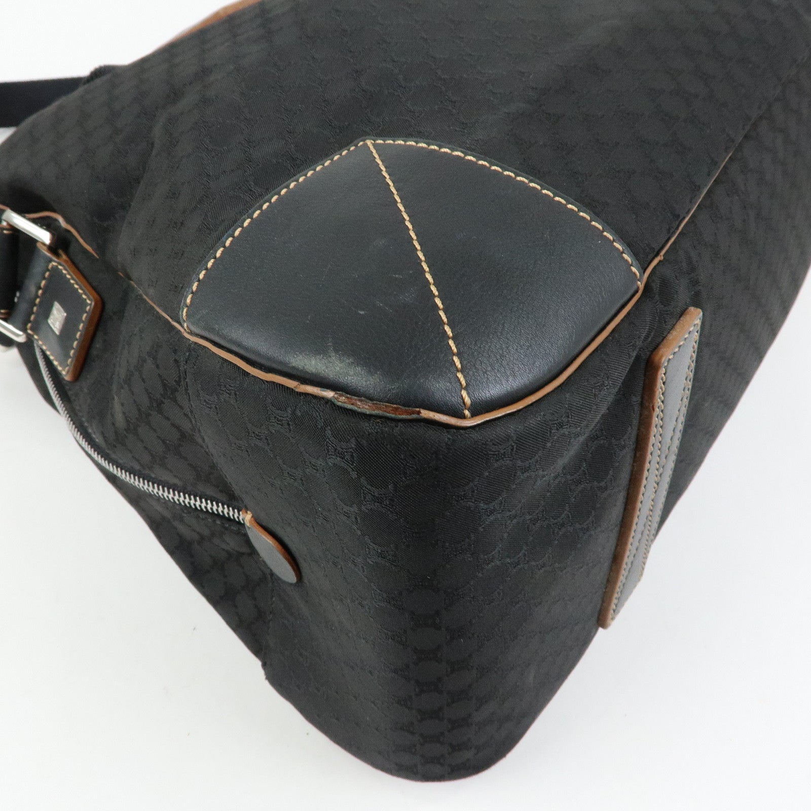 CELINE Macadam Canvas Leather Boston Bag Hand Bag Black