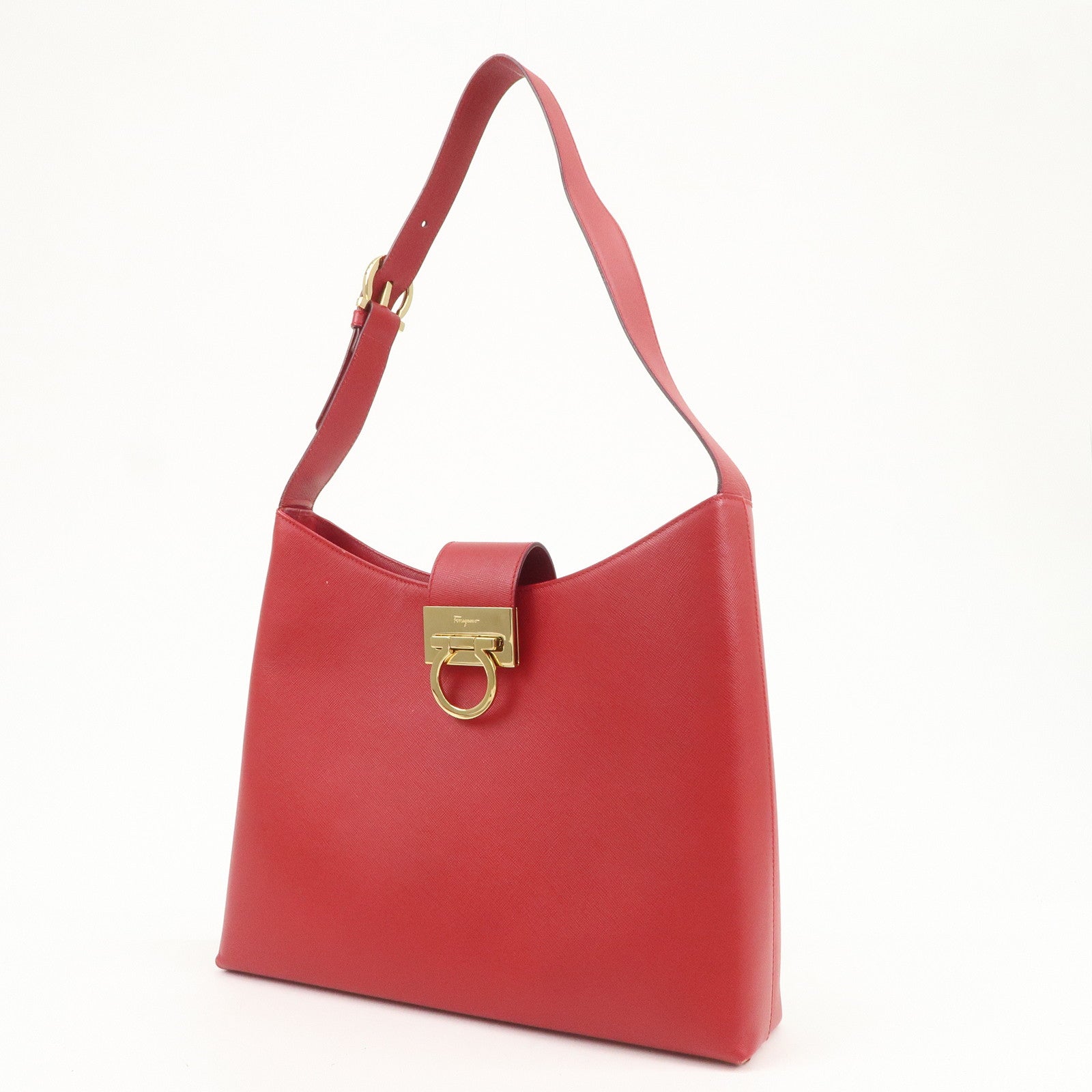 Ferragamo Gancini Leather Shoulder Bag Hand Bag Red