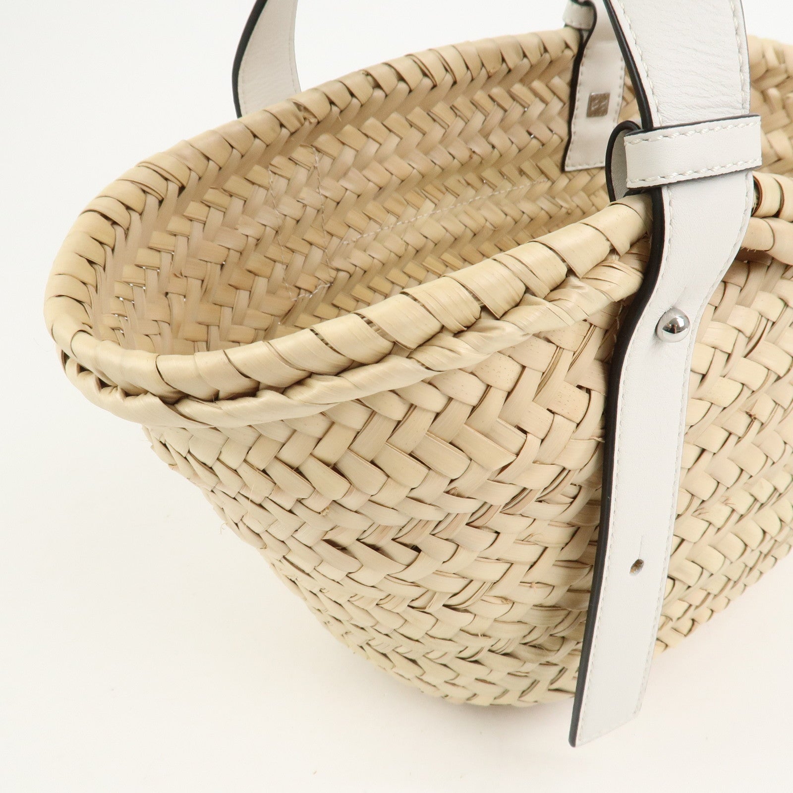 LOEWE Anagram Raffia Leather Small Basket Bag Hand Bag Natural