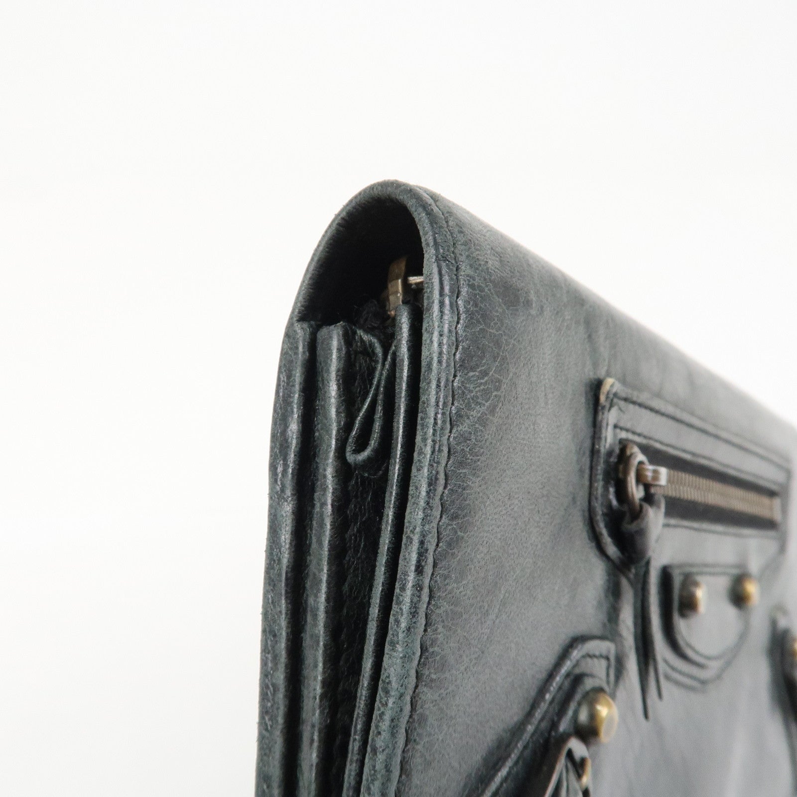 BALENCIAGA Logo Leather Bi-Fold Long Wallet Black