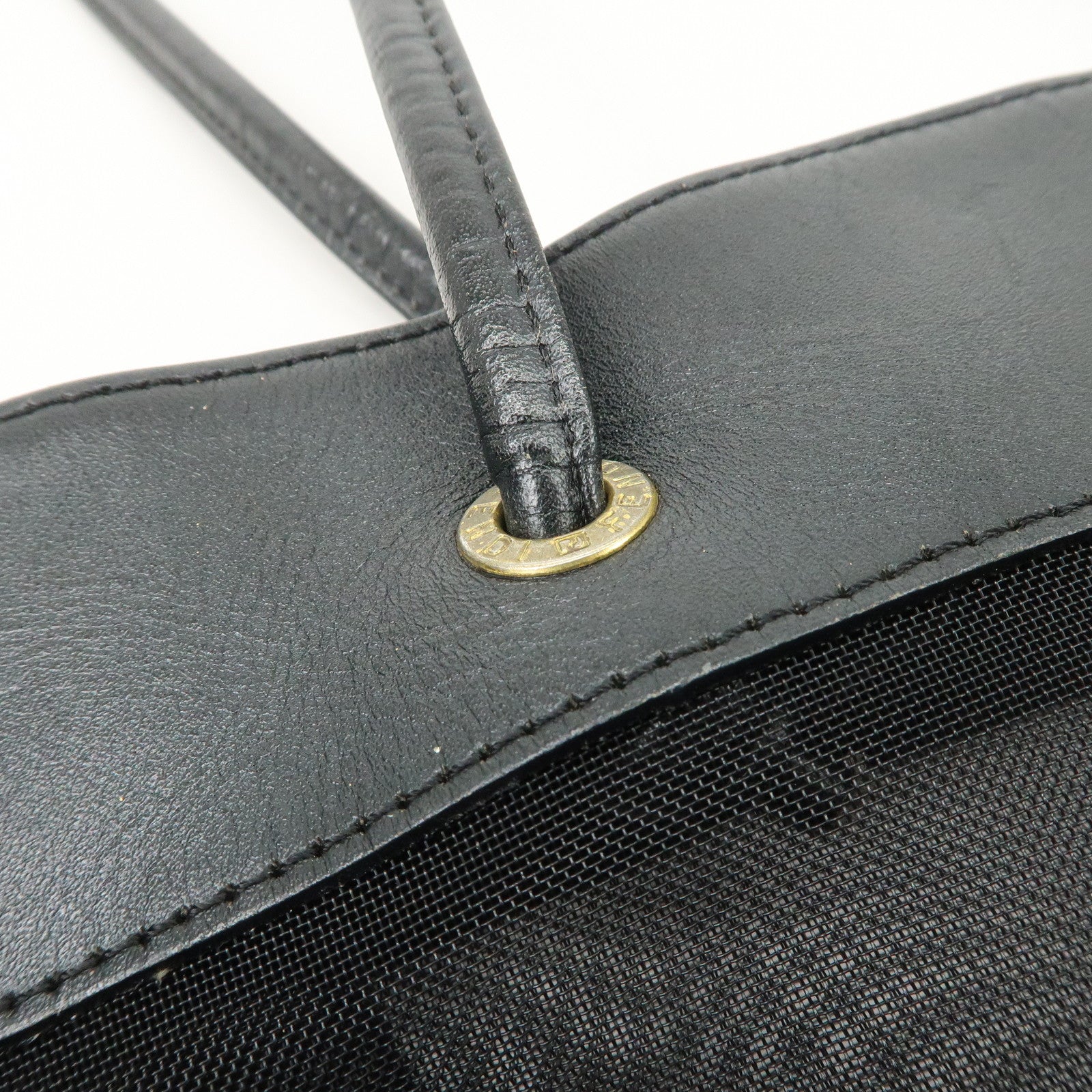 FENDI Mesh Leather Tote Bag Shoulder Bag Black Gold Hardware 259647