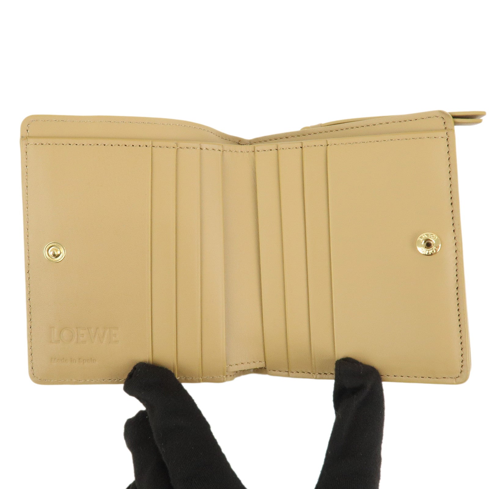 LOEWE Puzzle Leather Compact Wallet Beige