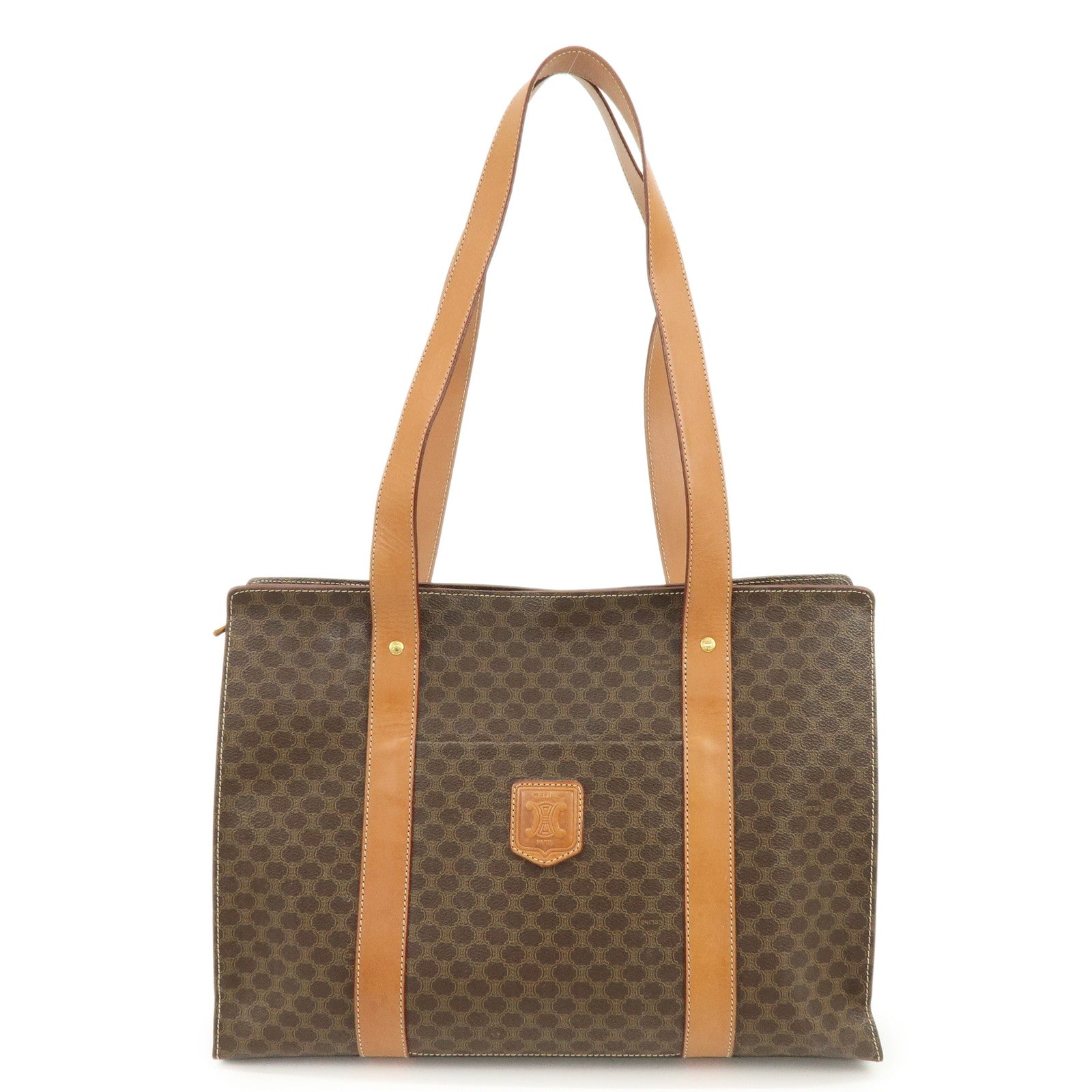 CELINE Macadam PVC Canvas Leather Tote Bag Shoulder Bag Brown