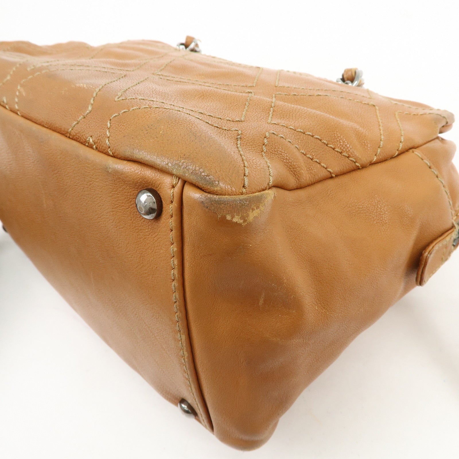 CHANEL COCO Mark Calf Leather Chain Shoulder Bag Hand Bag Brown