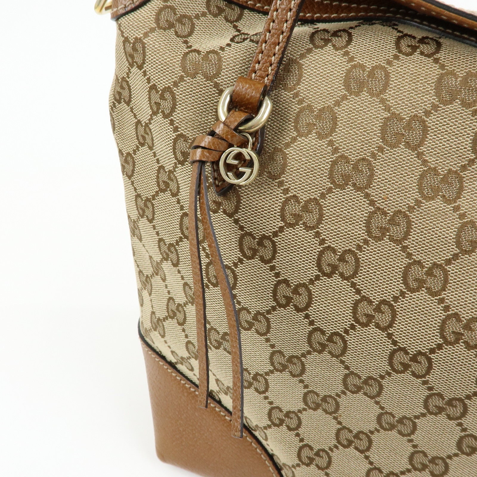 GUCCI Interlocking G GG Canvas Leather Hand Bag Beige Brown 353120