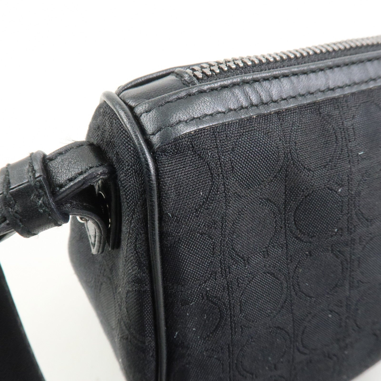 Ferragamo Gancini Canvas Leather Shoulder Bag Hand Bag Black