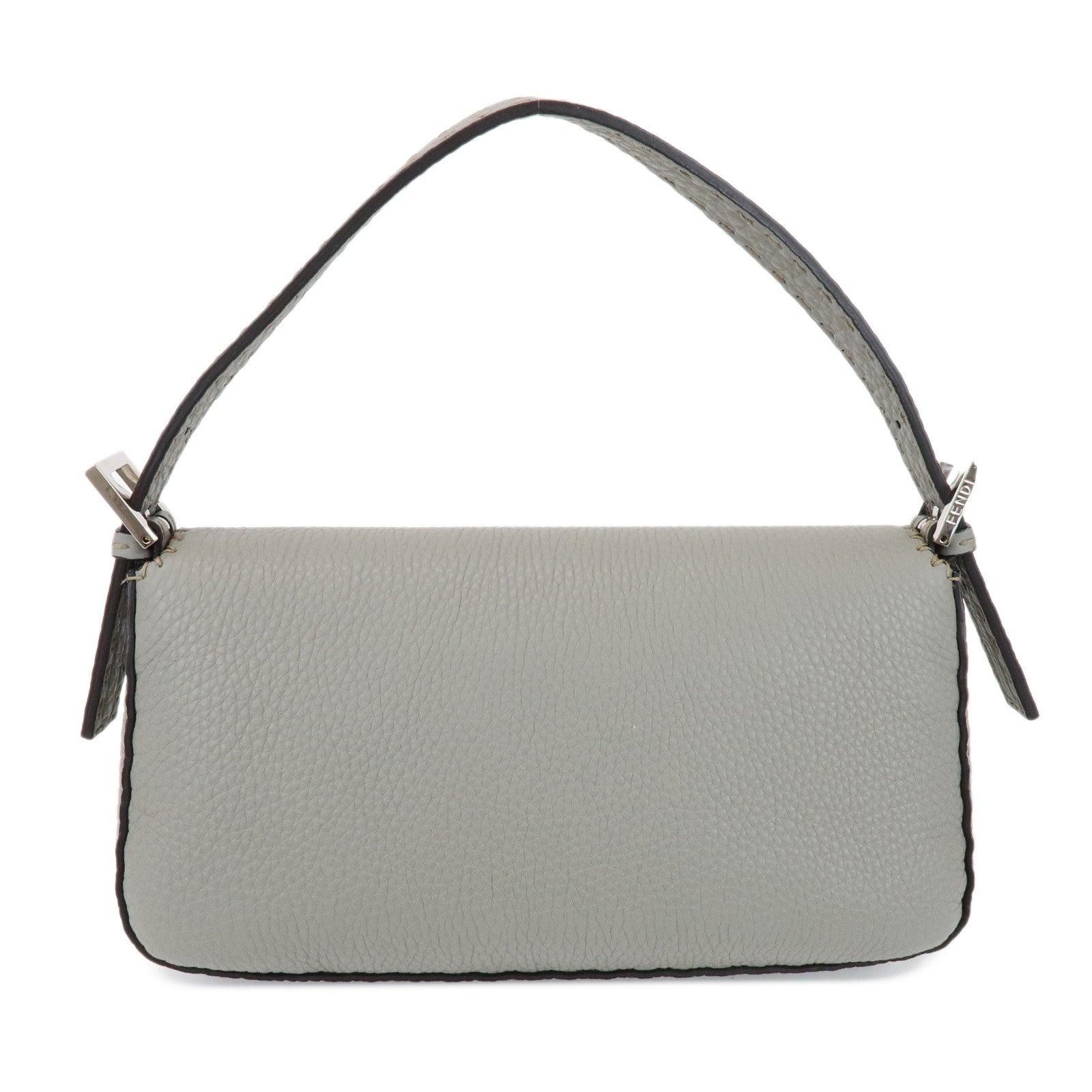 FENDI Mamma Baguette Selleria Leather Shoulder Bag Gray 8BR600