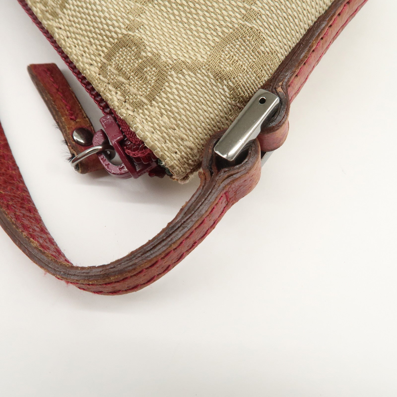 GUCCI Boat Bag GG Canvas Leather Hand Bag Pouch Beige Red 07198