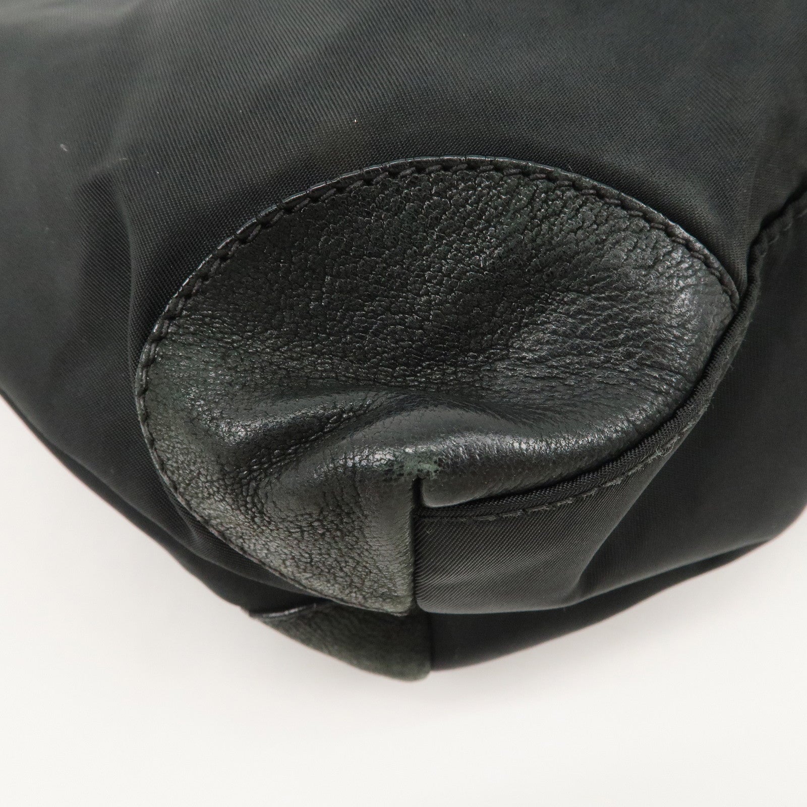 PRADA Triangle Logo Leather Nylon Shoulder Bag Hand Bag Black Used