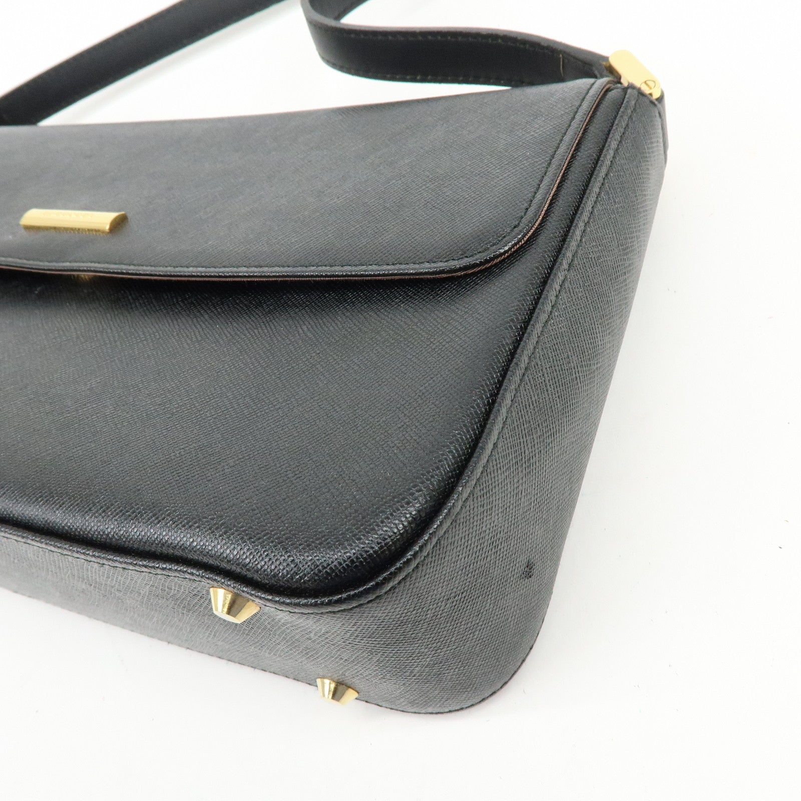 BURBERRY Logo Leather Flap Shoulder Bag Hand Bag Black