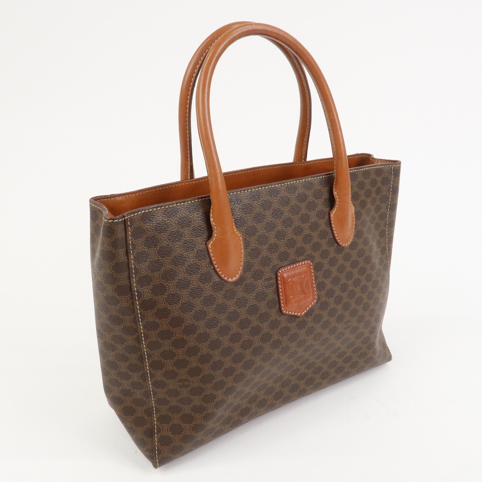 CELINE Macadam PVC Leather Hand Bag Tote Bag Brown