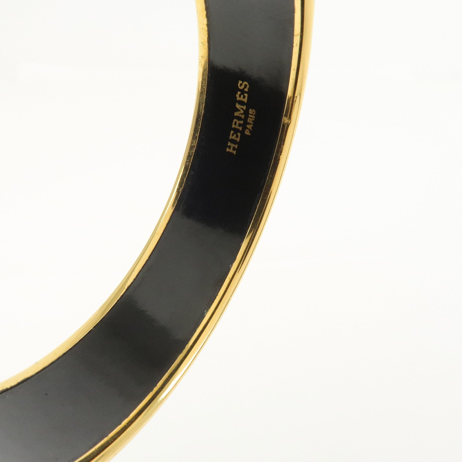 HERMES Email GM Gold Plated Bangle Bracelet Brown