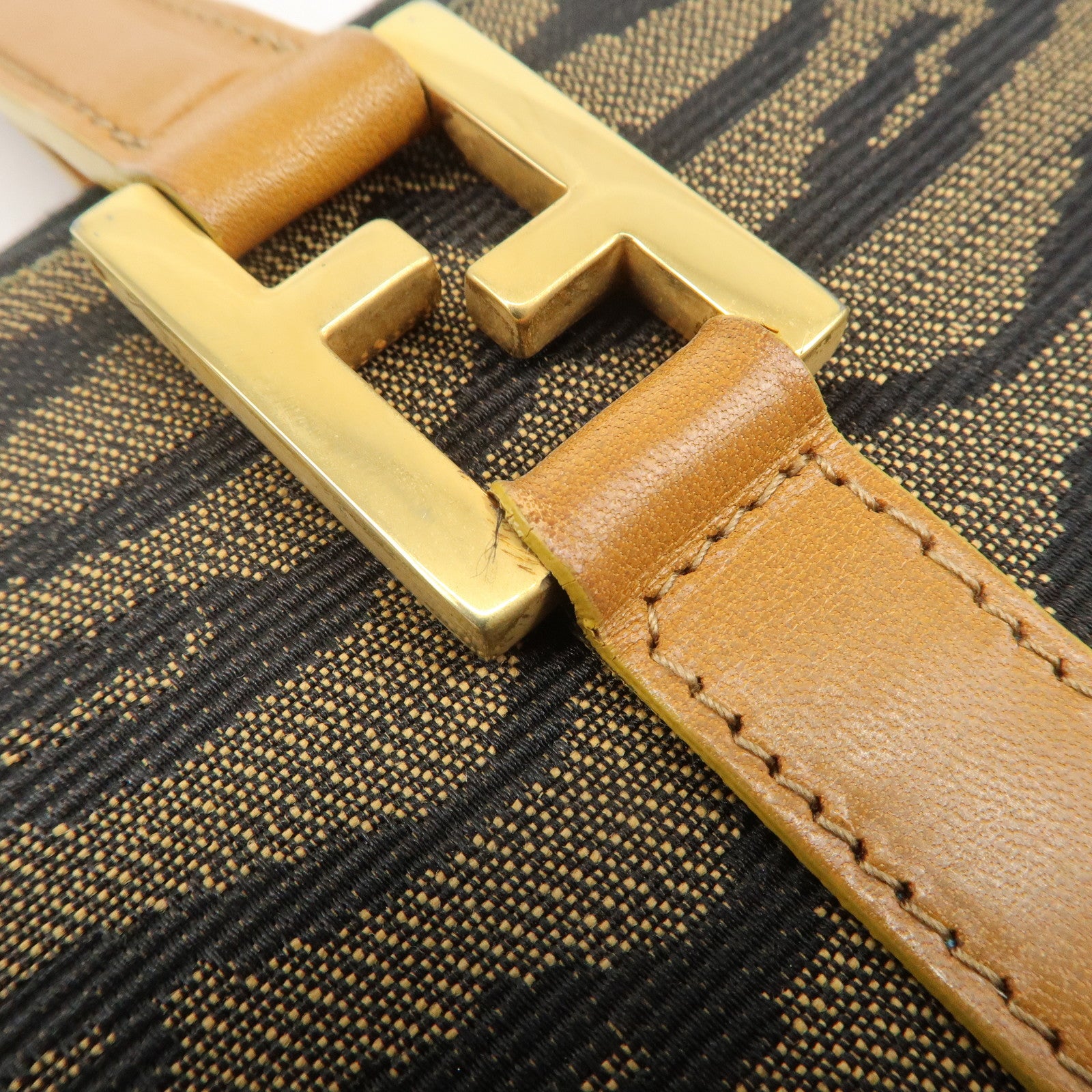 FENDI Logo Canvas Leather Hand Bag Animal Print Yellow Black 26347