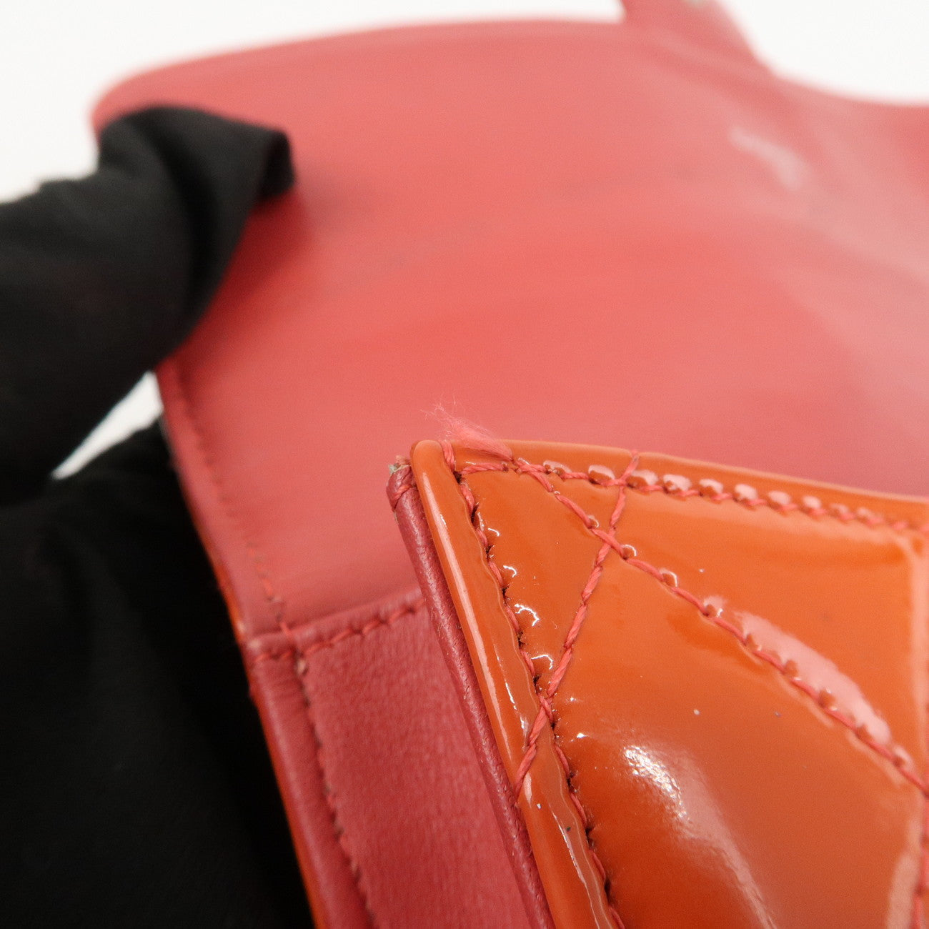 CHANEL Matelasse Patent Leather Long Wallet Card Case Pouch Orange Used