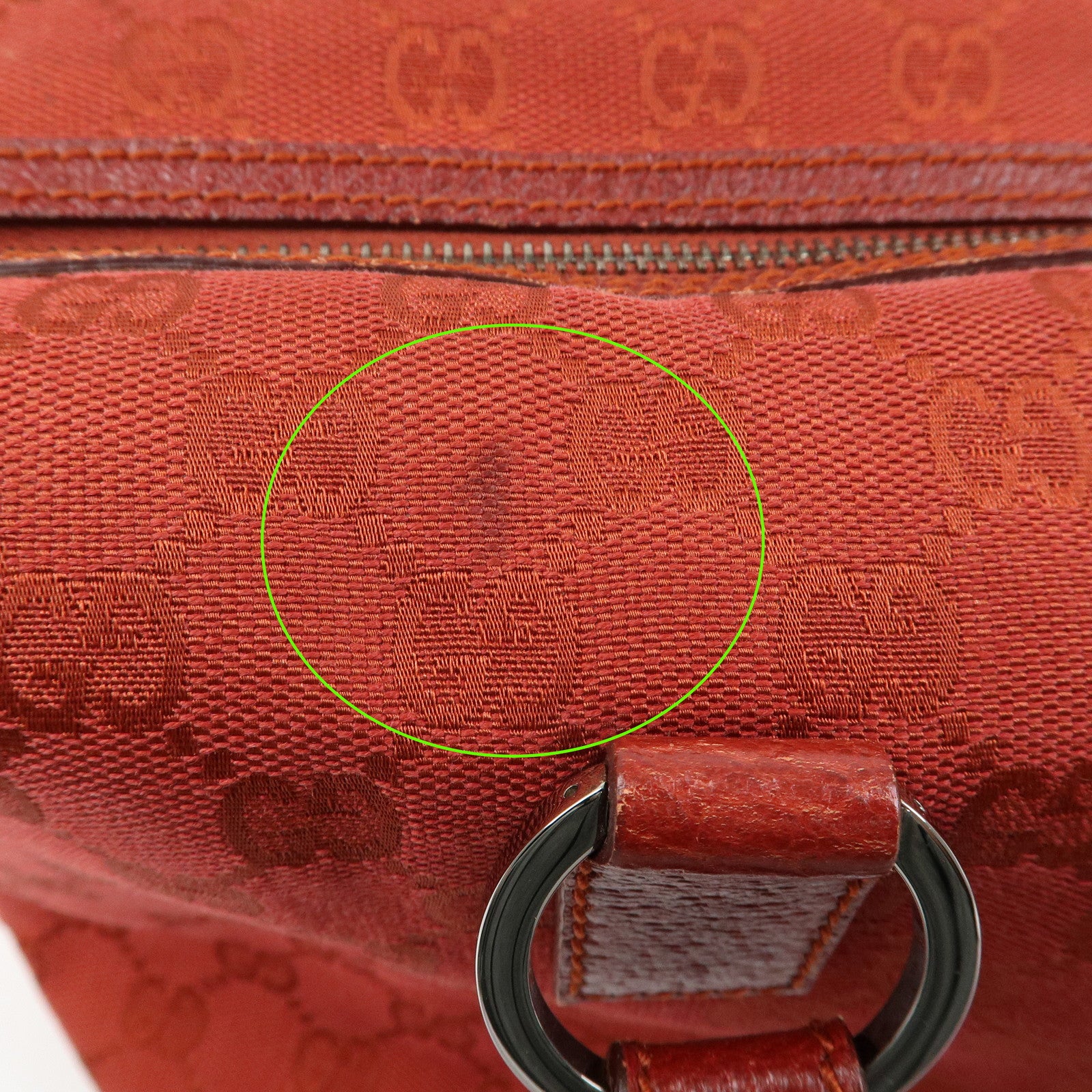 GUCCI GG Canvas Leather Hand Bag Tote Bag Red 113009