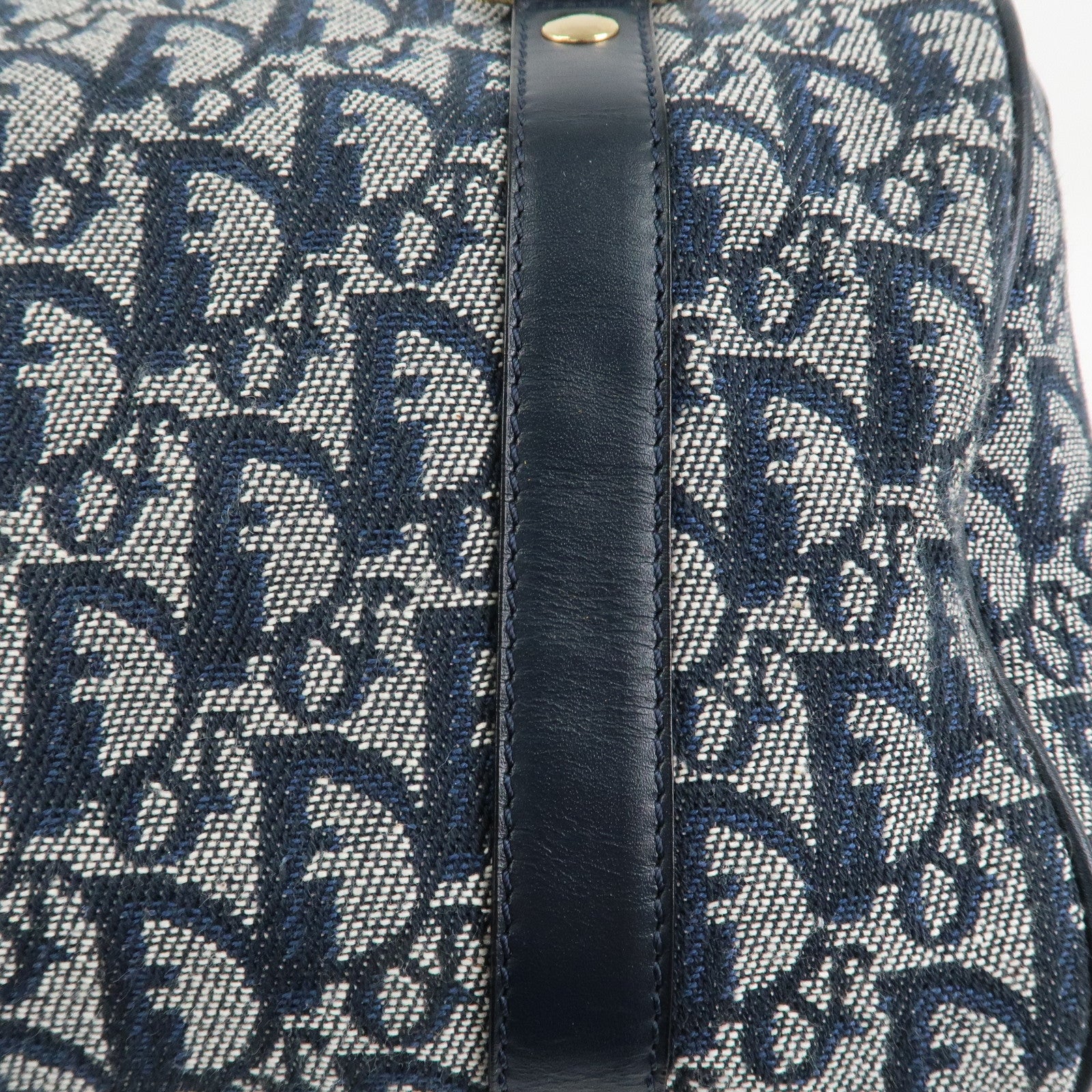 Christian Dior Trotter Leather Canvas Boston Bag Navy White Used