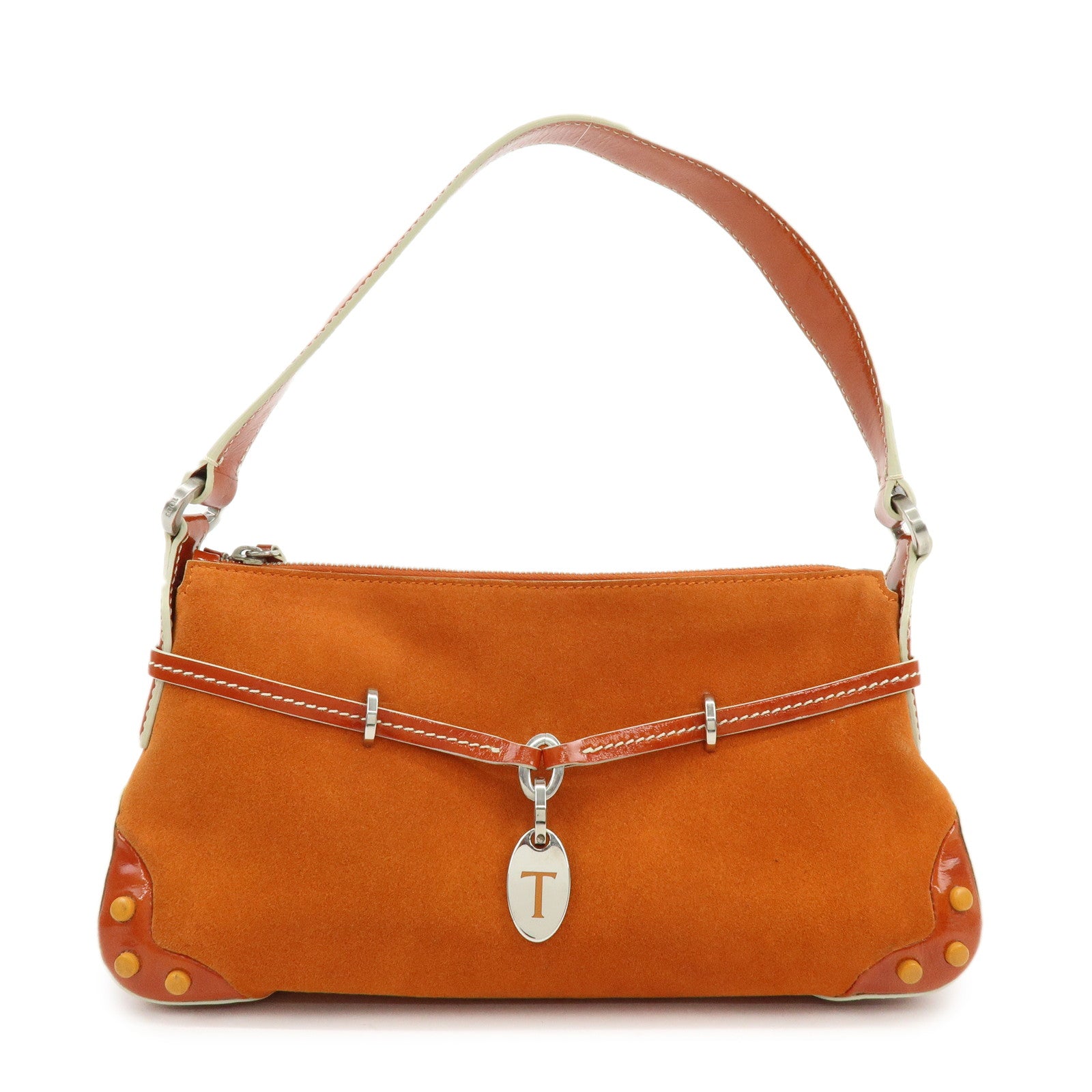 TOD'S Suede Patent Leather Shoulder Bag Hand Bag Orange