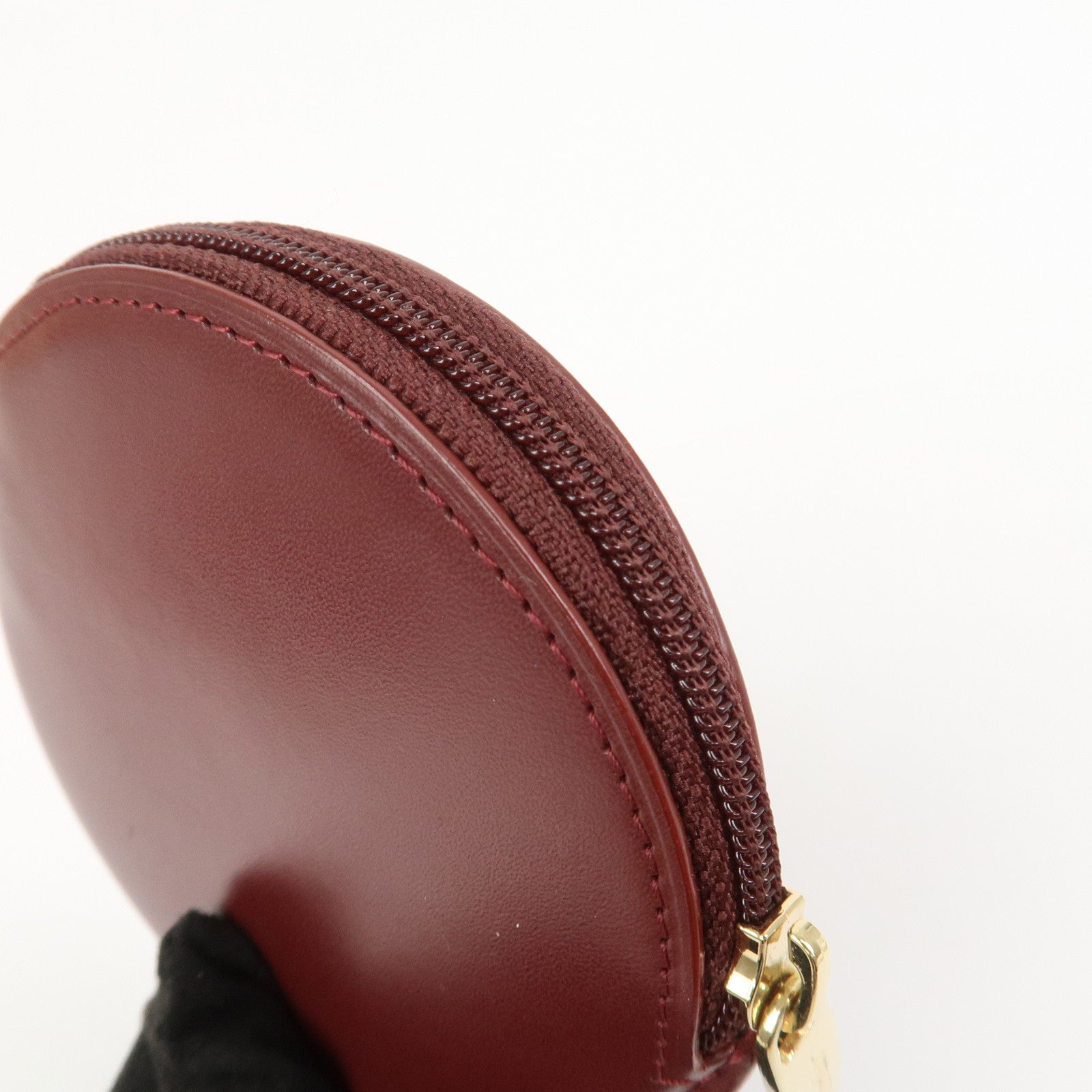 Cartier Must Line Leather Coin Case Coin Purse Wine Red