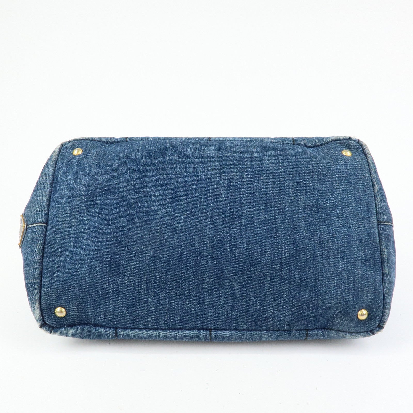 PRADA Triangle Logo Canapa Denim Tote Bag Hand Bag Shoulder Bag