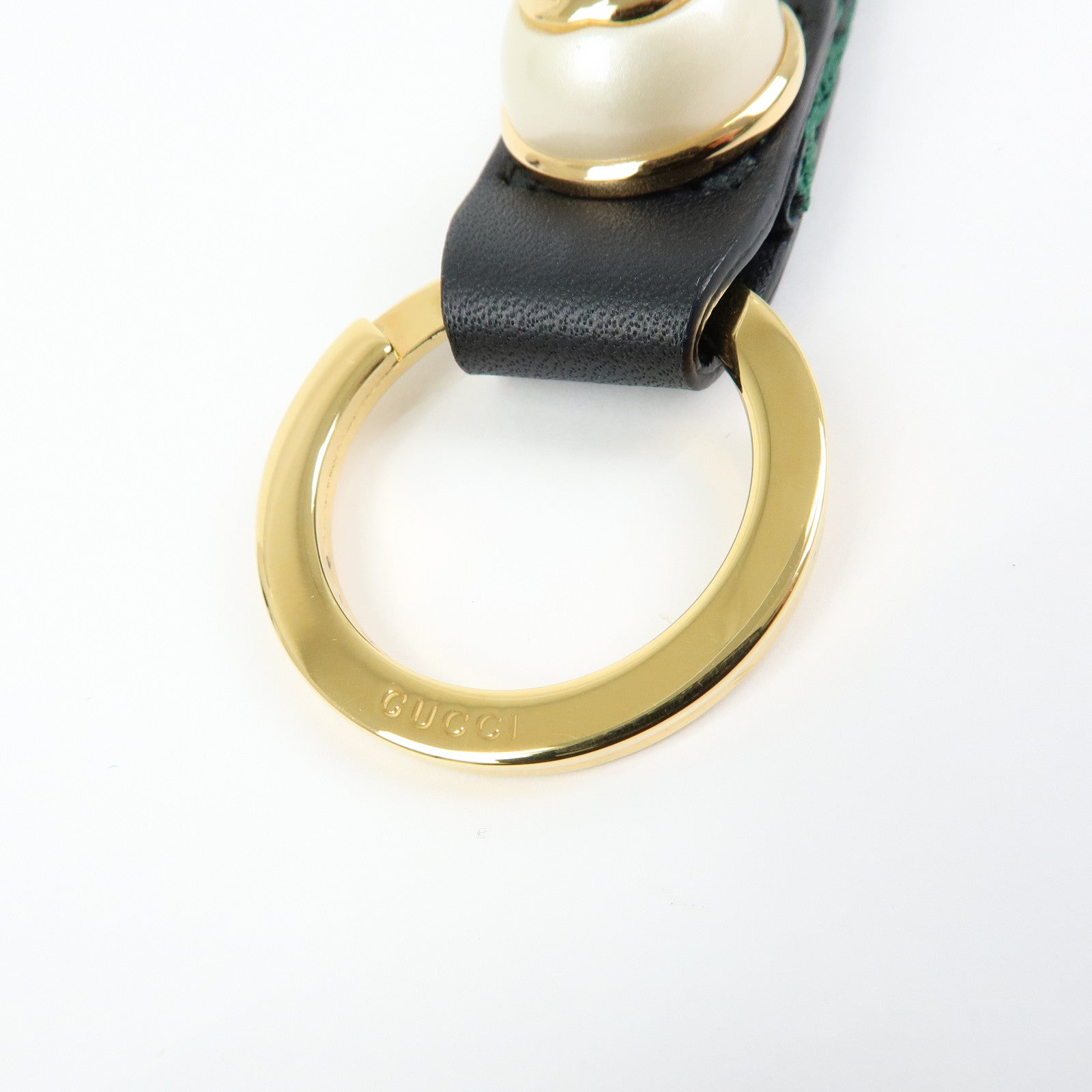 GUCCI Sherry Canvas Leather Bag Charm Key Holder Black 476390