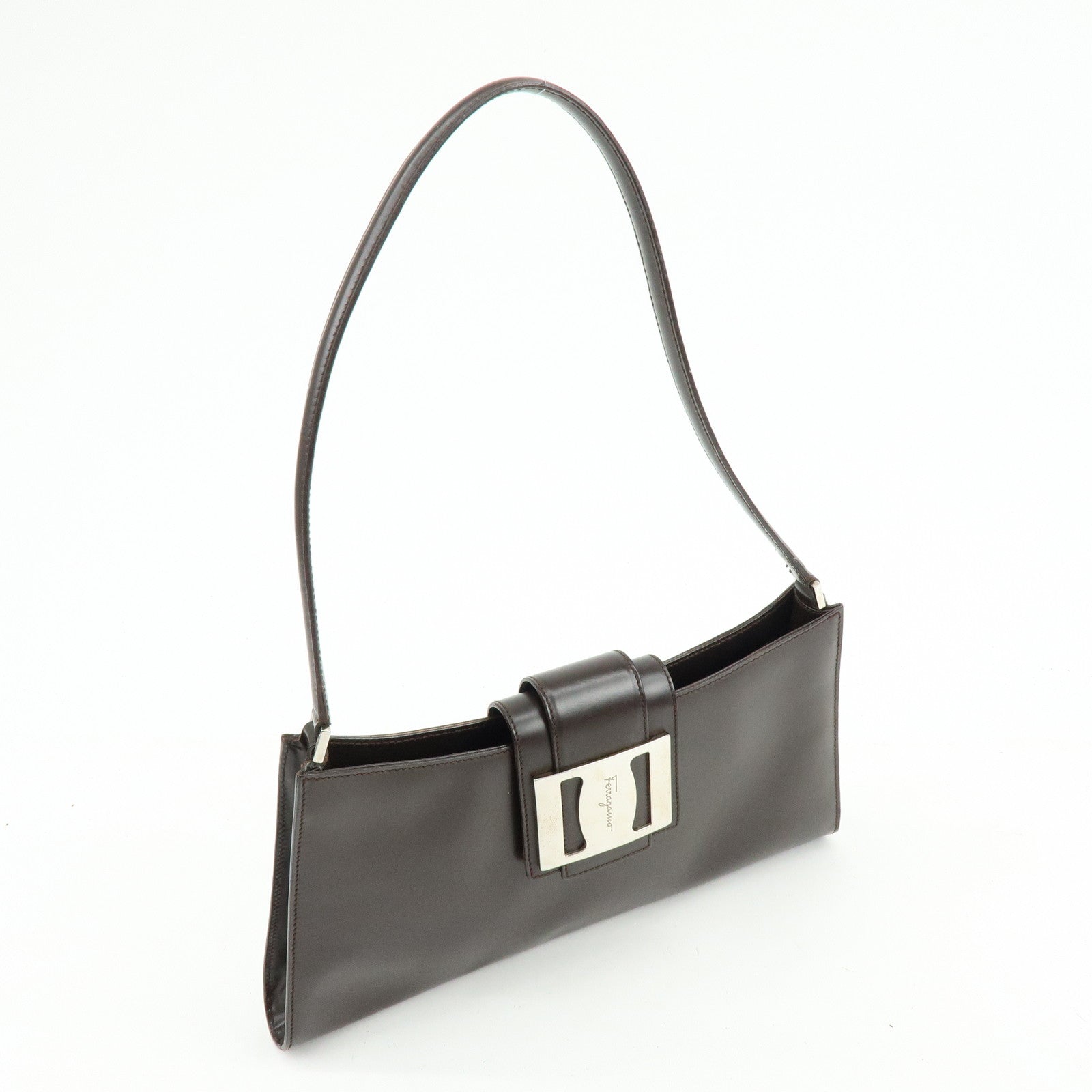 Ferragamo Vara Leather Shoulder Bag Hand Bag Brown