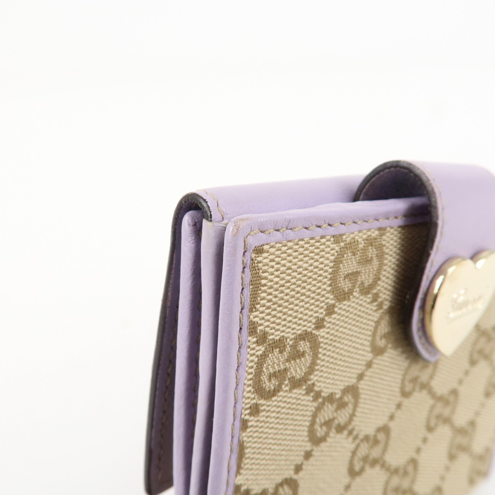 GUCCI Lovely Heart GG Canvas Leather W Hook Bi-Fold Wallet 203549 Used