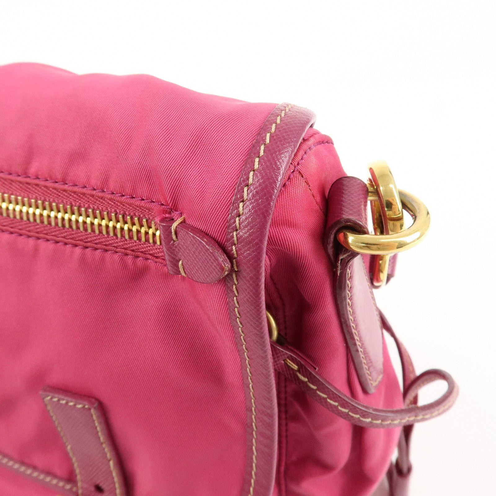 PRADA Nylon Saffiano Leather Flap Messenger Shoulder Bag Pink BT0697 Used