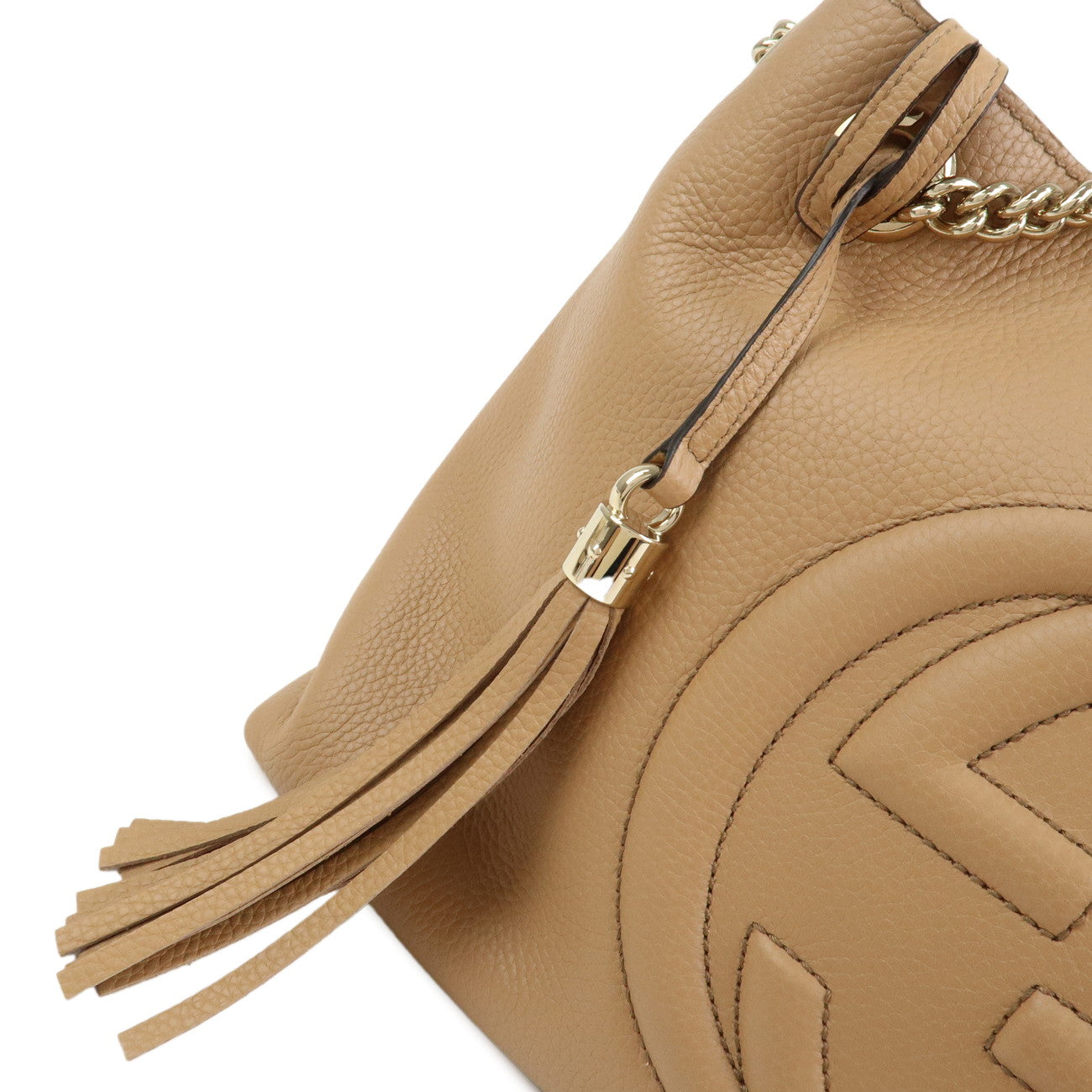 GUCCI SOHO Leather Chain Tote Bag Shoulder Bag Light Brown 536196