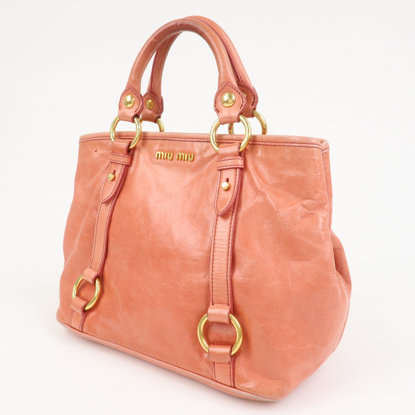 MIU MIU Leather 2Way Bag Hand Bag Shoulder Bag Crossbody Bag Pink