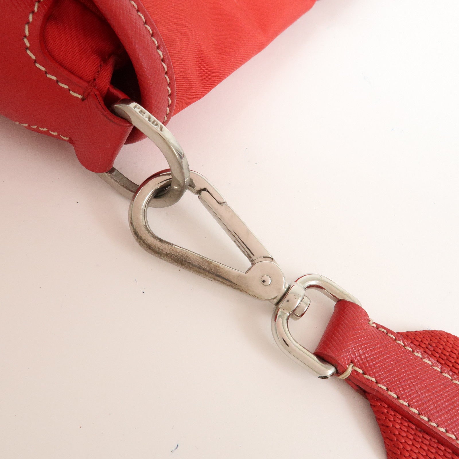 PRADA Triangle Logo Nylon Saffiano Leather Shoulder Bag Red BT0436