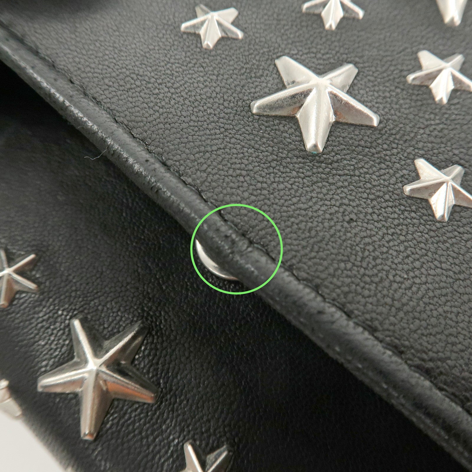 JIMMY CHOO Leather Studs Chain Wallet Shoulder Bag Black Used