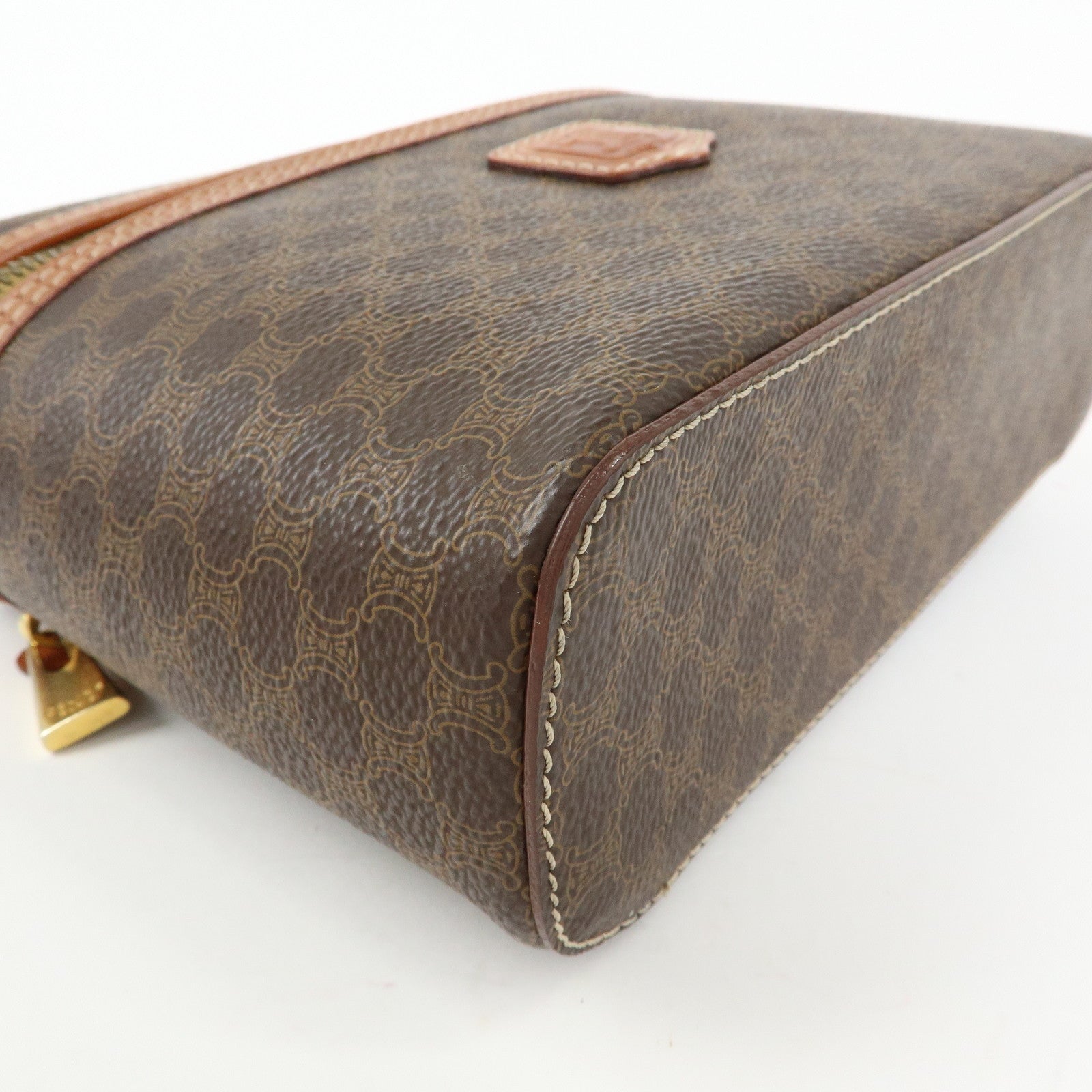 CELINE Macadam PVC Leather Hand Bag Vanity Bag Brown